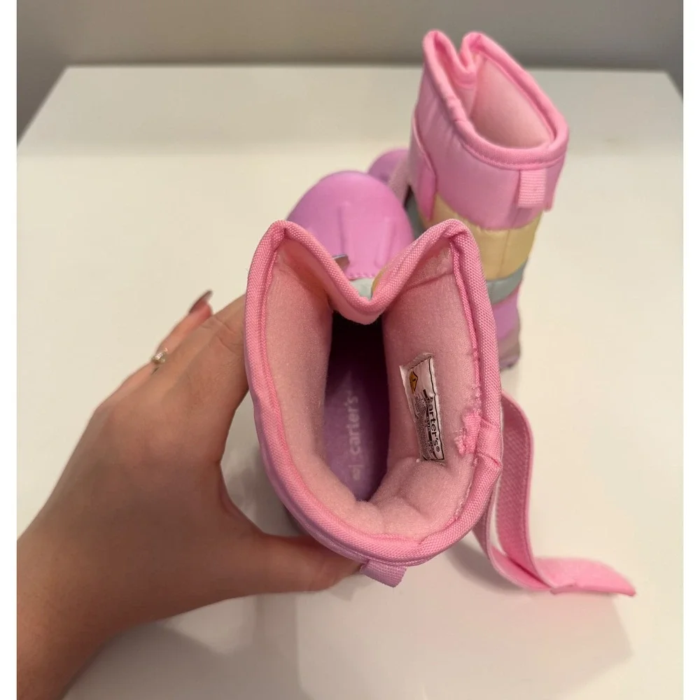 Carters Toddler Girls Lowen Light Up Snow Boots Pink Pastel Colorblock Size 8M
